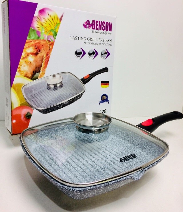 

Сковорода Benson BN-310 с крышкой 28см с антипригарным покрытием + съемная ручка Серая