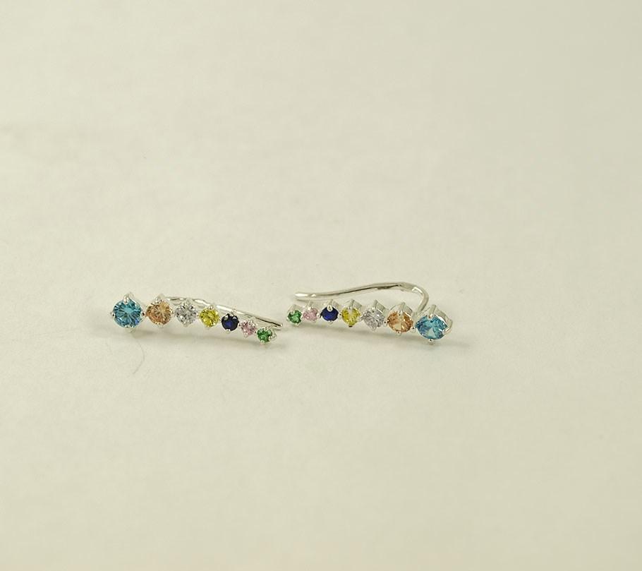 

Сережки вдоль мочки уха с цветными камнями Maxi Silver 8781