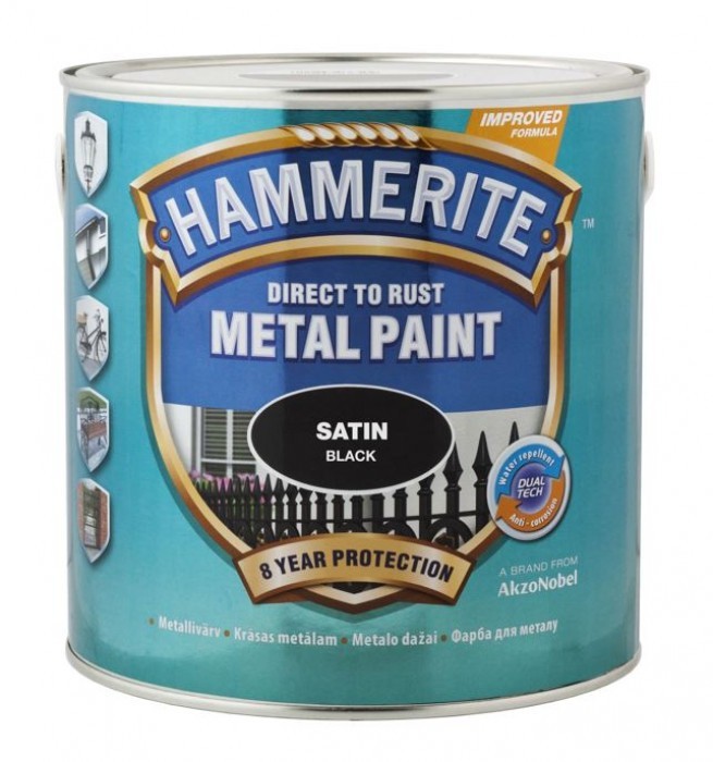 

Краска для металла Hammerite Akzo Nobel шелковистая черная 2.5 л.