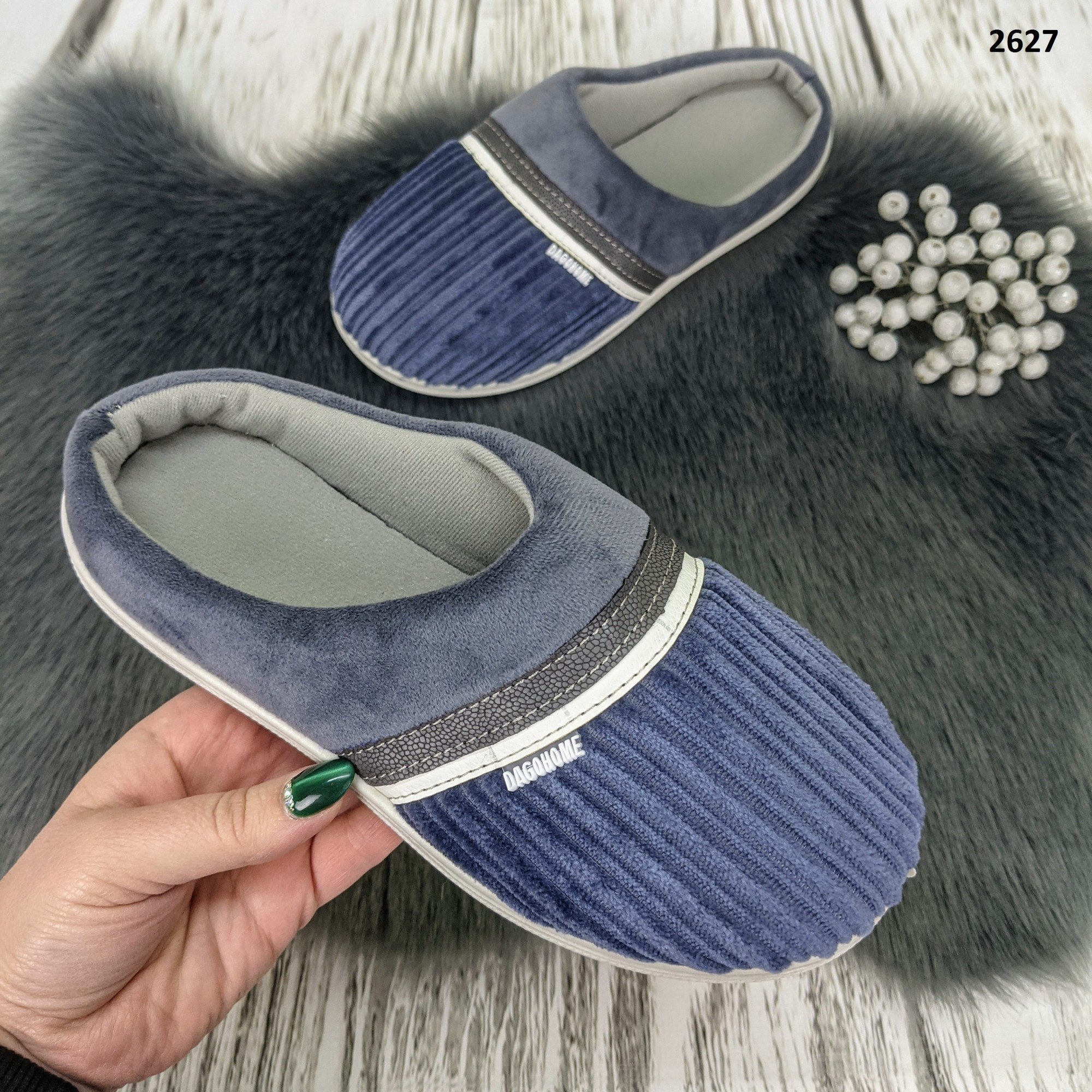 

Тапочки домашние женские Dago Style синие теплые велюр Т-10 38р (24см)