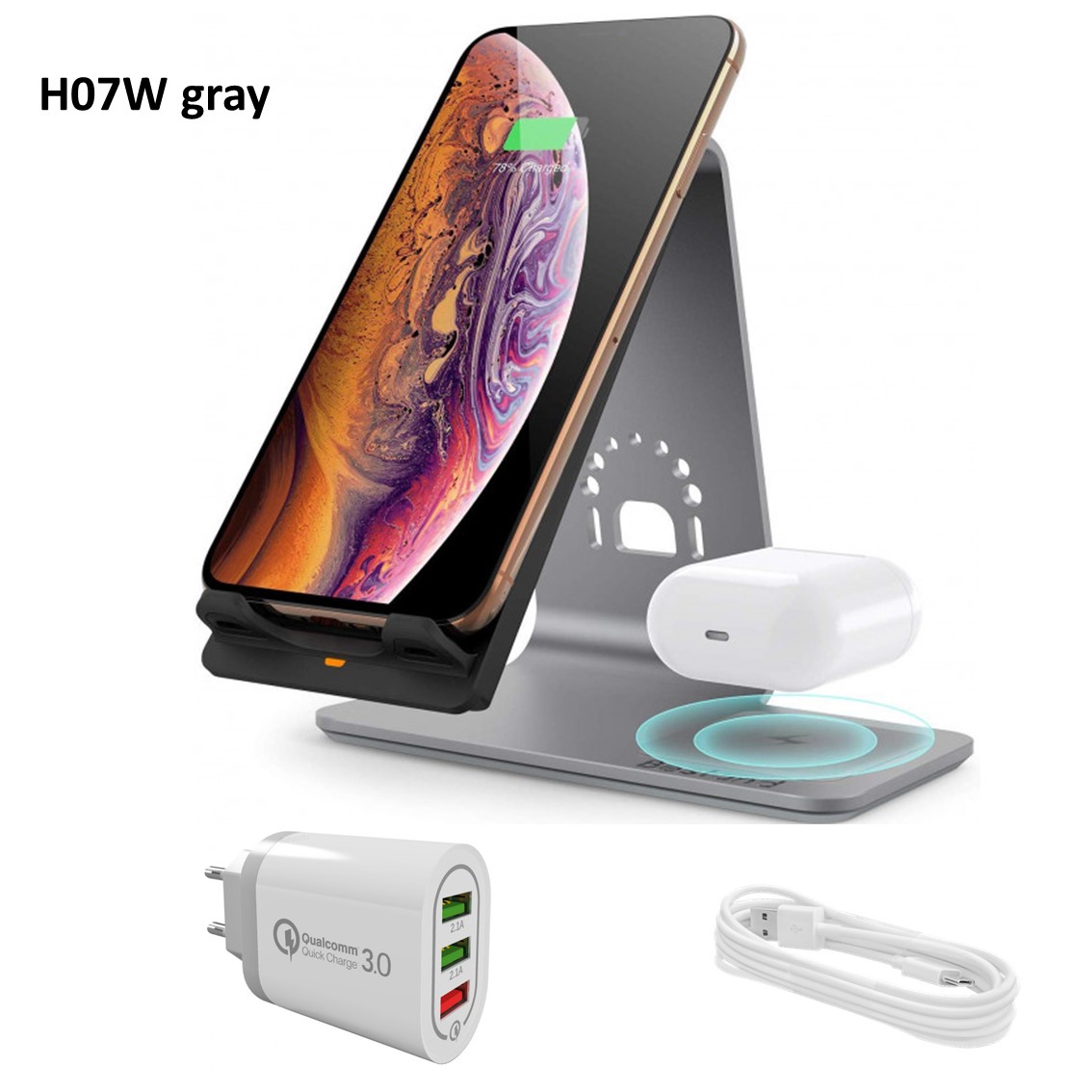 

Беспроводное зарядное устройство 2 в 1 Bestand H07W + AirPods Gray Aluminium