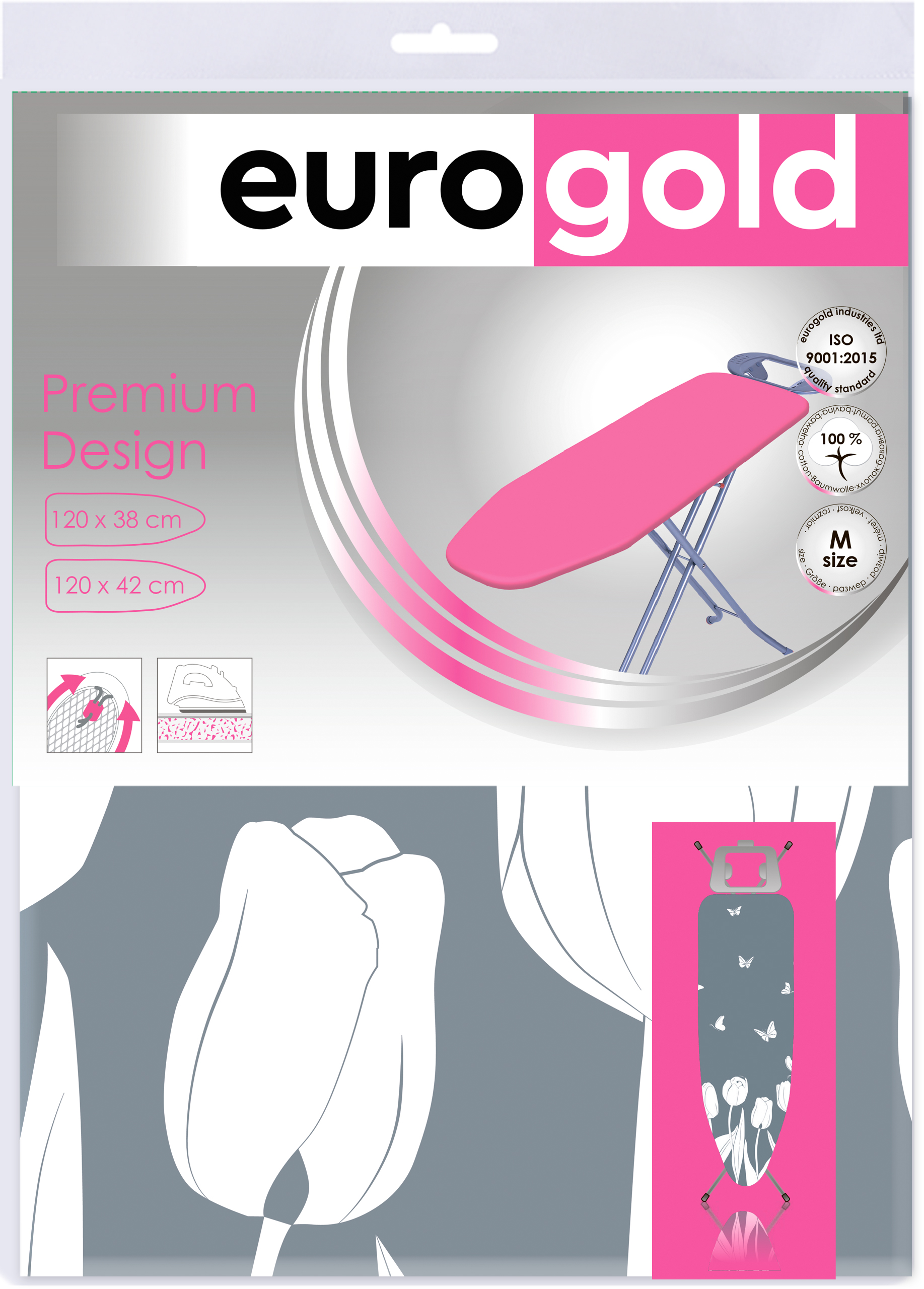 

Чехол для гладильной доски Eurogold Tulips 229 120 х 38 / 120 х 42 см Серый
