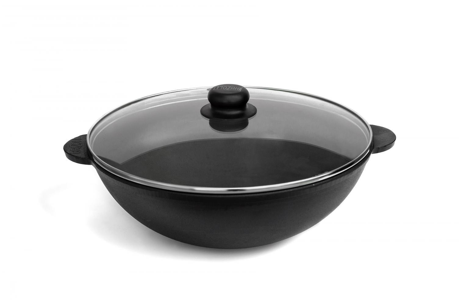 

Сковорода чугунная WOK со стеклянной крышкойBRIZOLL 4,7л 300х103 мм (W30-1)