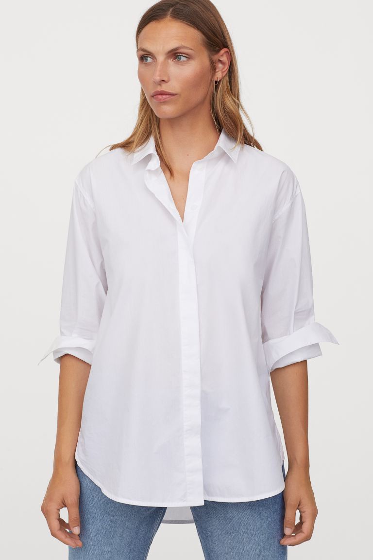 

Хлопковая рубашка оверсайз H&M M Белый