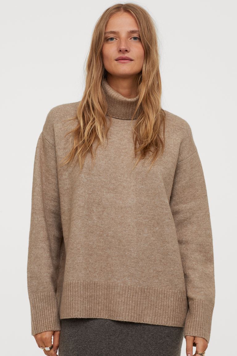 

Вязаный свитер с воротом H&M XS Бежевый меланж