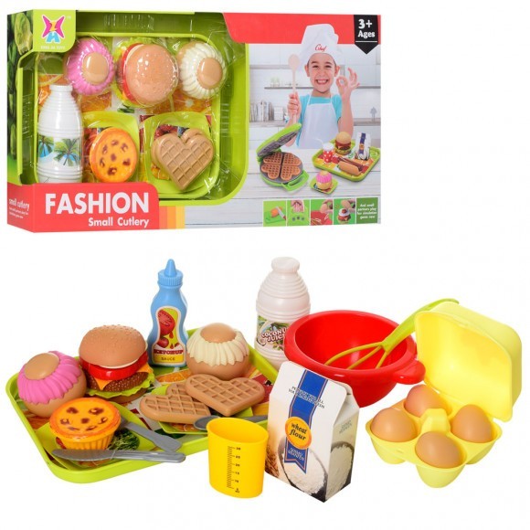 

Детский развивающий игровой набор продукты на подносе гамбургер вафли посуда для детской кухни для девочки и мальчика 48х25х9 см RL 326H-33