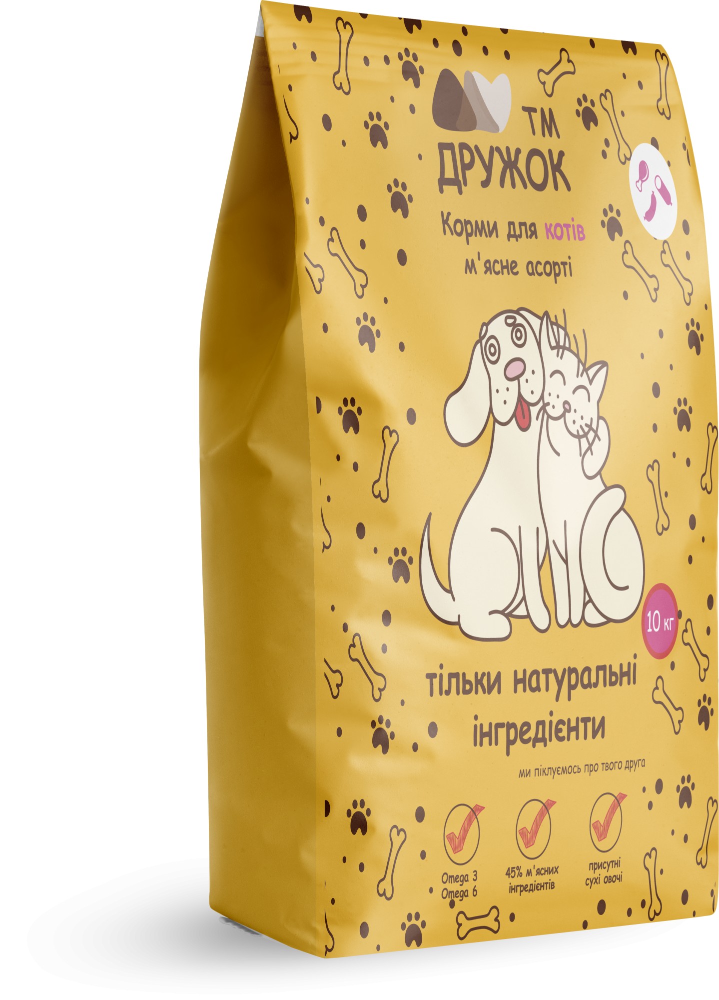 

Корм преміум класу для котів ТМ Дружок м’ясне асорті (курка, індичка) (10кг)