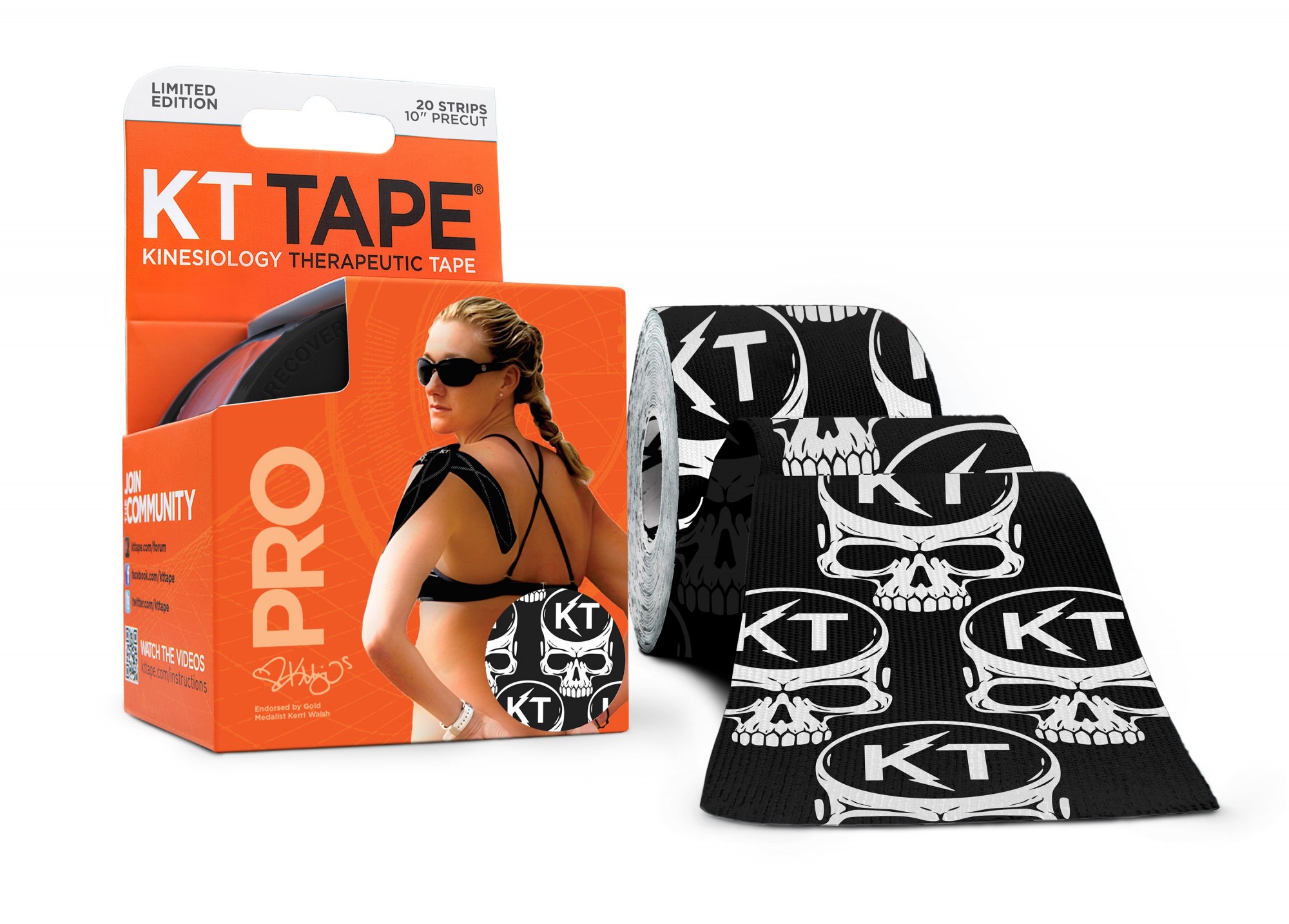 

Кинезио тейп KT TAPE PRO LIMITED EDITION SYNTHETIC PRECUT 5смх5м черный череп