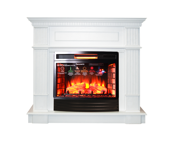 

Классический каминокомплект Fireplace Латина Белый с эффектом живого огня со звуком и обогревом