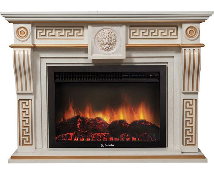 

Классический камин Fireplace Пауль Белый дуб + Патина с эффектом живого огня со звуком и обогревом