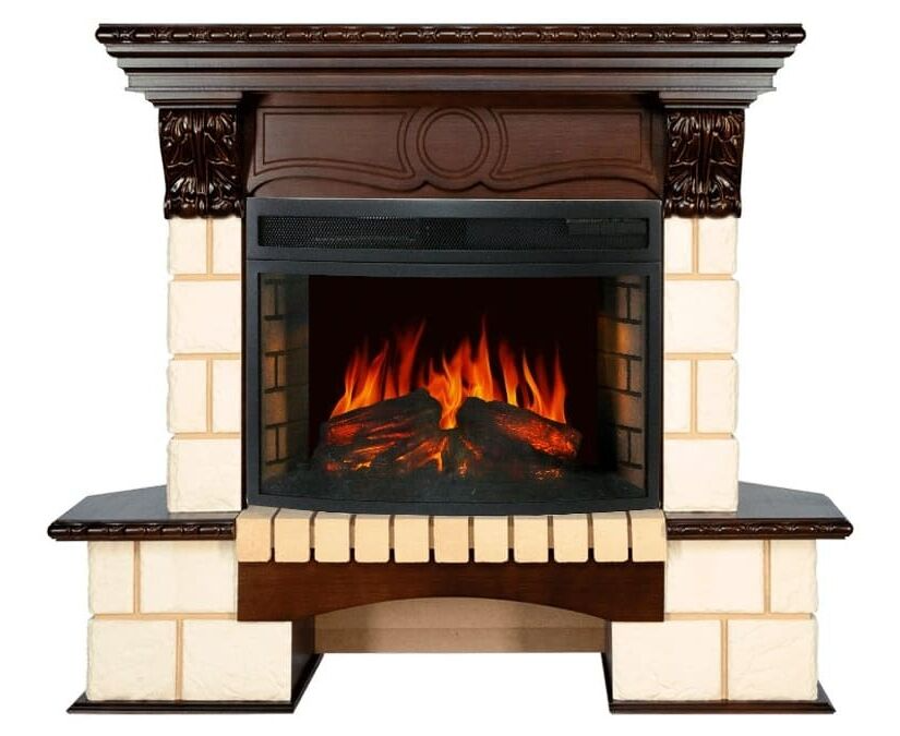 

Угловой каминокомплект Fireplace Манчестер Темный дуб с эффектом пламени со звуком и обогревом