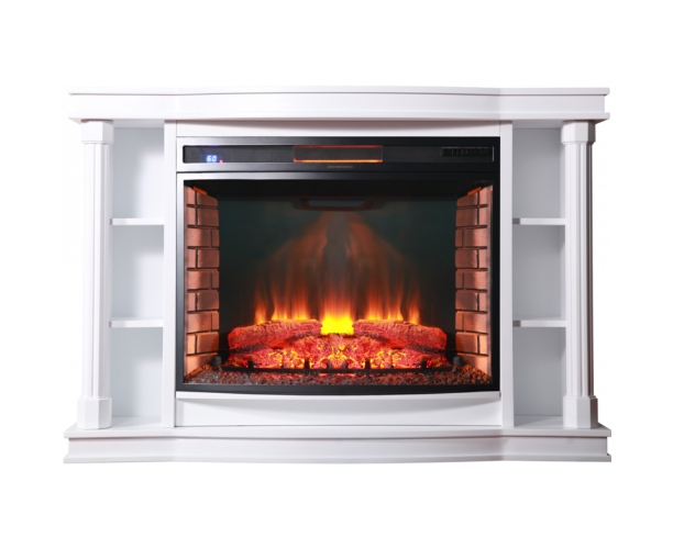 

ТВ тумба с камином Fireplace Колорадо Белый с эффектом живого огня со звуком и обогревом