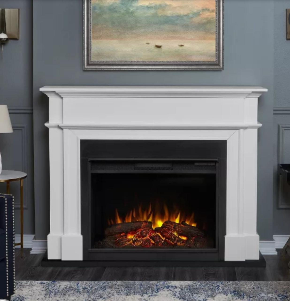 

Классический каминокомплект Fireplace Шуберт Белый с эффектом живого огня со звуком и обогревом