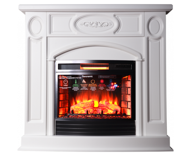 

Классический каминокомплект Fireplace Таранто Белый с эффектом живого огня со звуком и обогревом