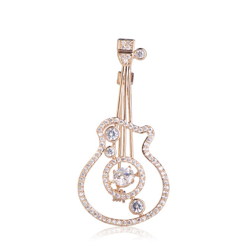 

Брошь унисекс BROCHE бижутерия с кристаллами Музыка Гитара золотистая BRBF111945