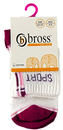 

Носки спортивные демисезонные BROSS 11901 5 - 7 years (обувь 28 - 30) см белый с фиолетовым