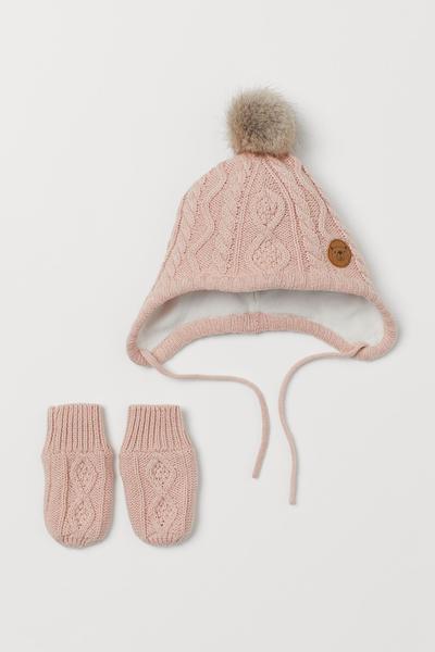 

Шапочка и варежки H&M 98/104 (50-51) Пудрово-розовый