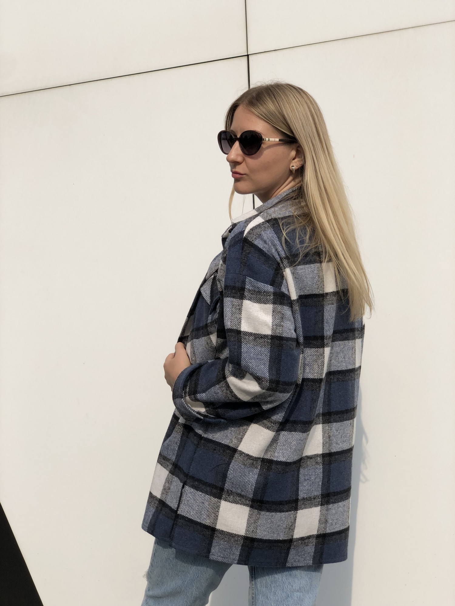 

Рубашка MADDIS boyfriend из байки синяя клетка, Рубашка MADDIS boyfriend из байки синяя клетка one size