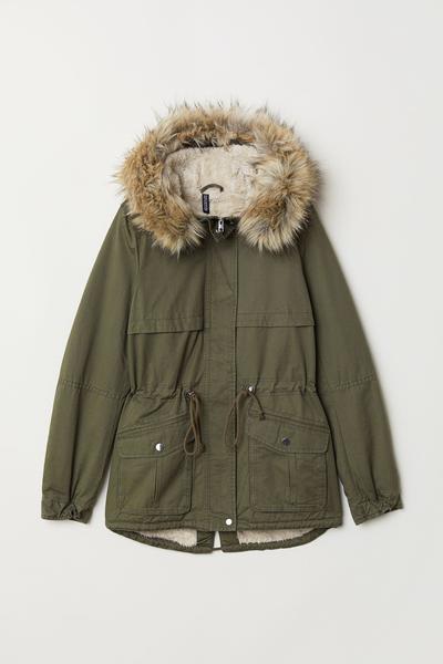 

Парка на плюшевой подкладке H&M 38 (165/88А) Зеленый хаки