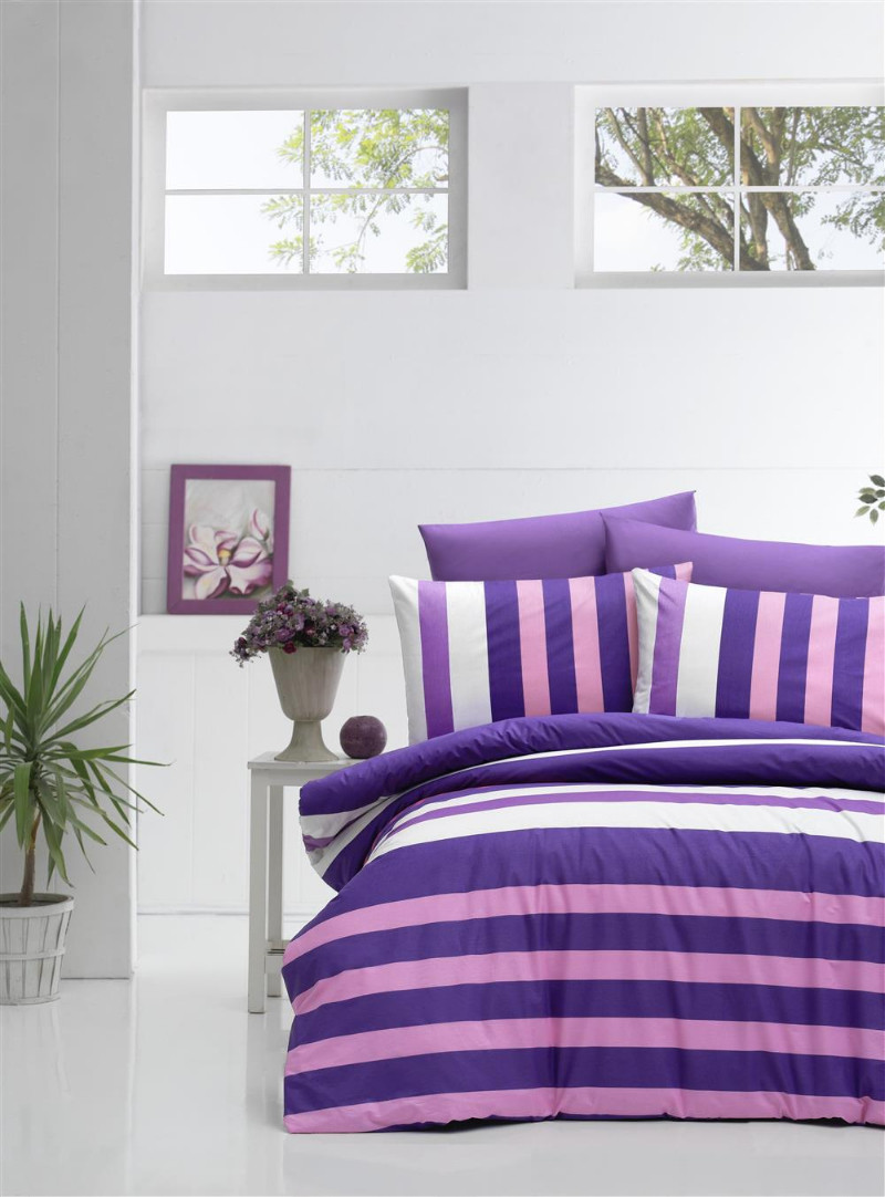 

Комплект постельного белья Victoria STRIPE purple ранфорс полуторный