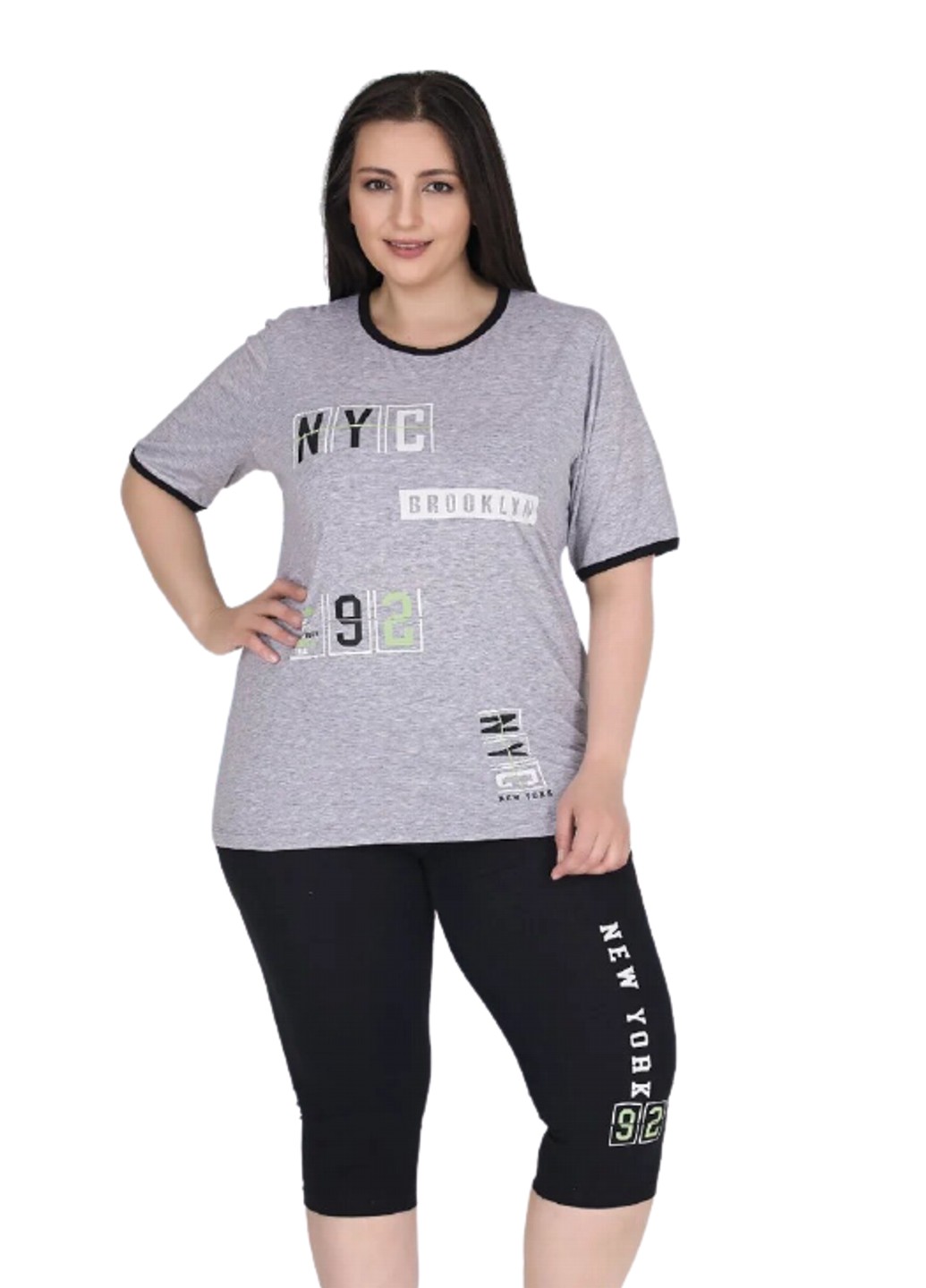

Капри и футболка женские Wonder Вондер, серый с черным, 54-56 XXXL