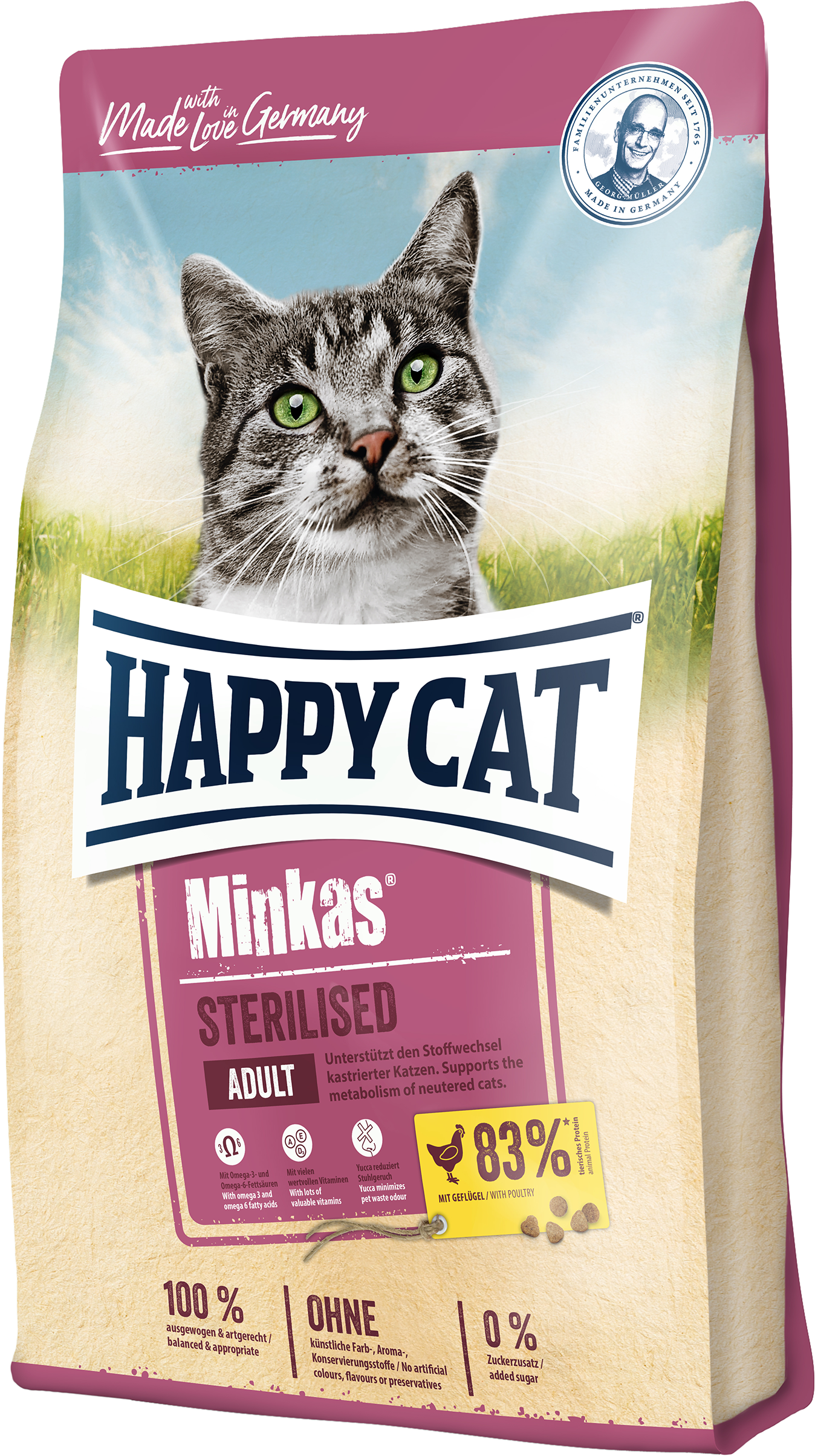 

Сухой корм Happy Cat Minkas Sterilised Geflugel для кастрированных котов и стерилизованных кошек с птицей 10 кг (70409 / 4001967074222)