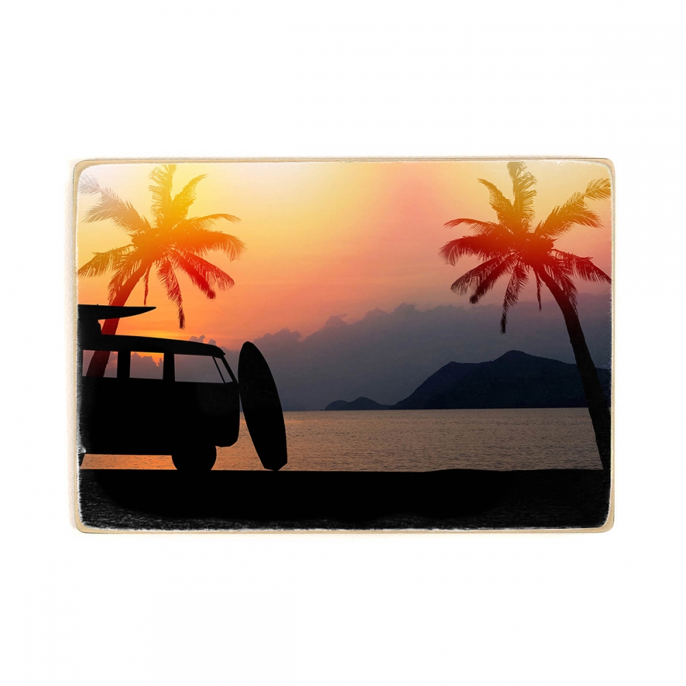 

Деревянный постер Природа Silhouette Vintage Car In The Beach А2