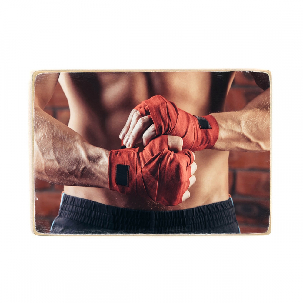 

Деревянный постер Спорт Muscular Fighter With Red Bandages А2