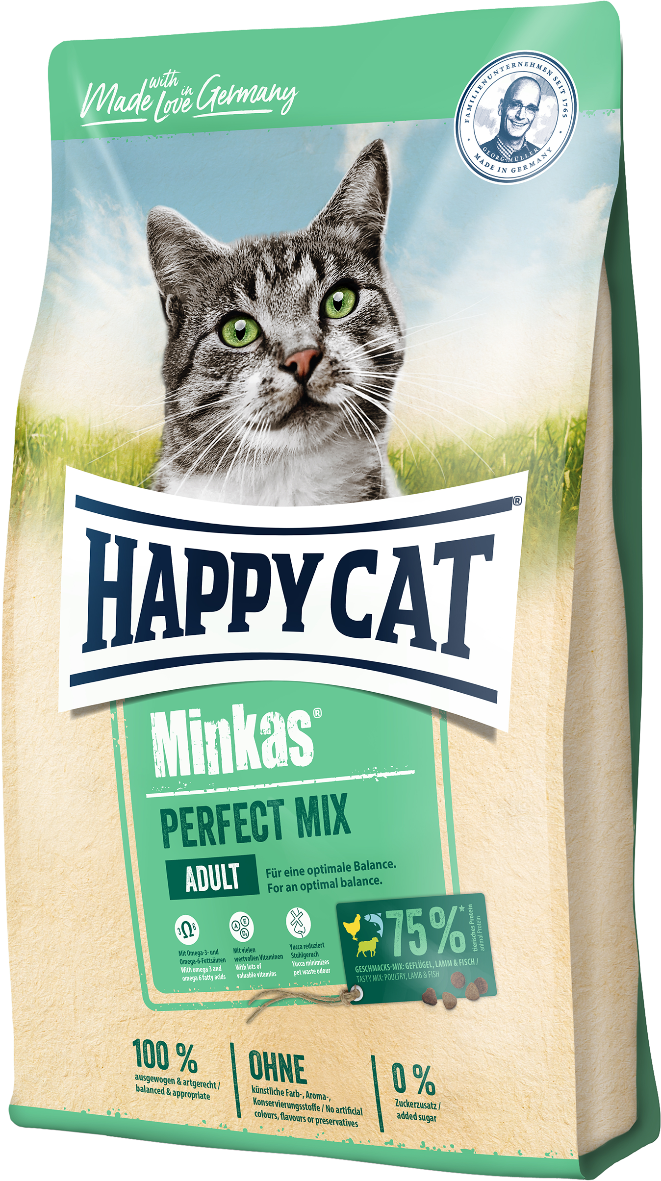 

Сухой корм Happy Cat Minkas Perfect Mix для взрослых кошек с птицей, ягненком и рыбой 10 кг (70416 / 4001967074321)