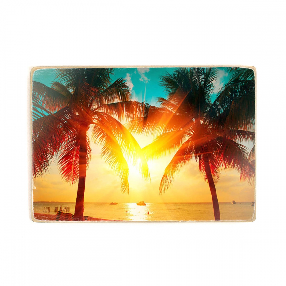 

Деревянный постер Природа Sunset Beach с пальмами и красивым небом А1
