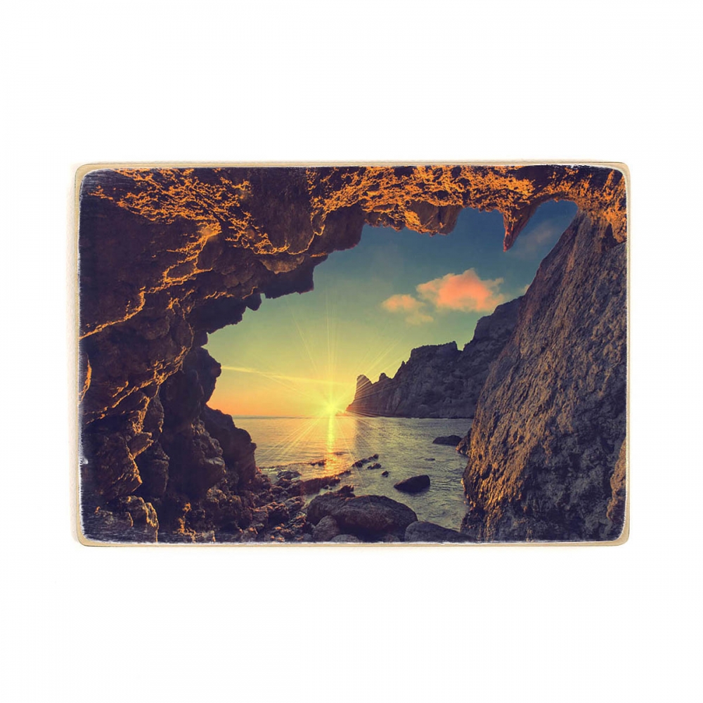 

Деревянный постер Природа Sea ​​Sunset From A Mountain Cave А2