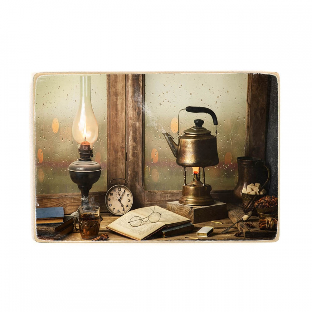 

Деревянный постер Винтаж Antique Table With Lamp And Teapot А2