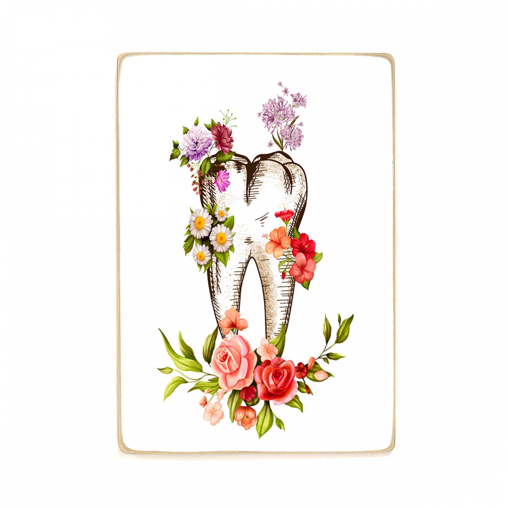 

Деревянный постер Стоматология Vintage Tooth With Flowers А2