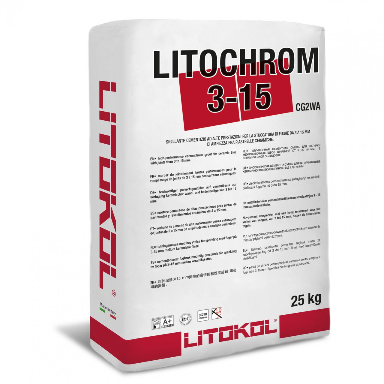 

Цементная затирка для швов шириной от 3 до 15 мм LITOCHROM 5 кг, Класс CG2
