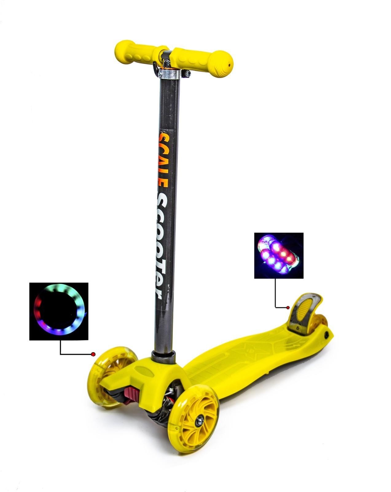 

Самокат детский трехколесный MAXI Scale Scooter Yellow Желтый Светящиеся колеса Съемный руль от 3 до 7 лет