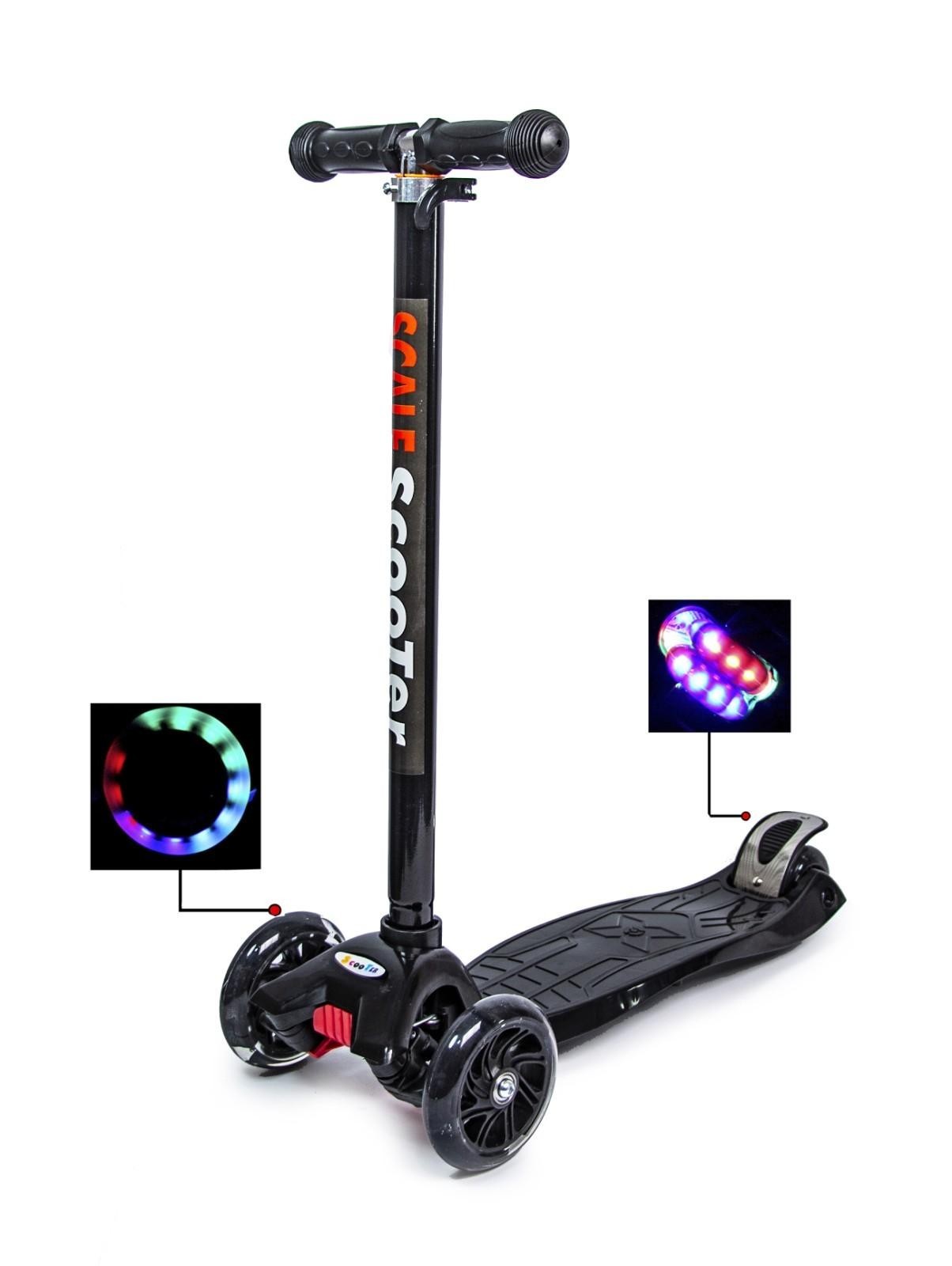 

Самокат детский трехколесный MAXI Scale Scooter Black Черный Светящиеся колеса Съемный руль