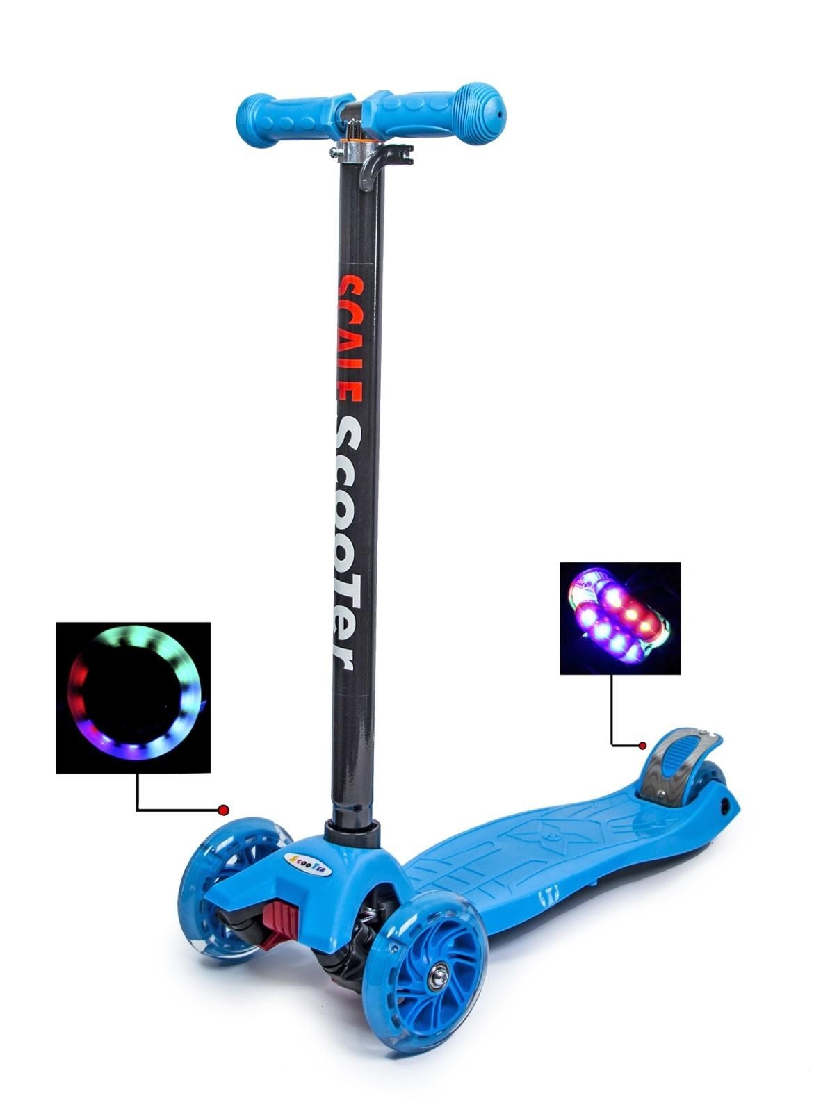 

Самокат детский трехколесный MAXI Scale Scooter BLUE Синий Светящиеся колеса Съемный руль от 3 до 7