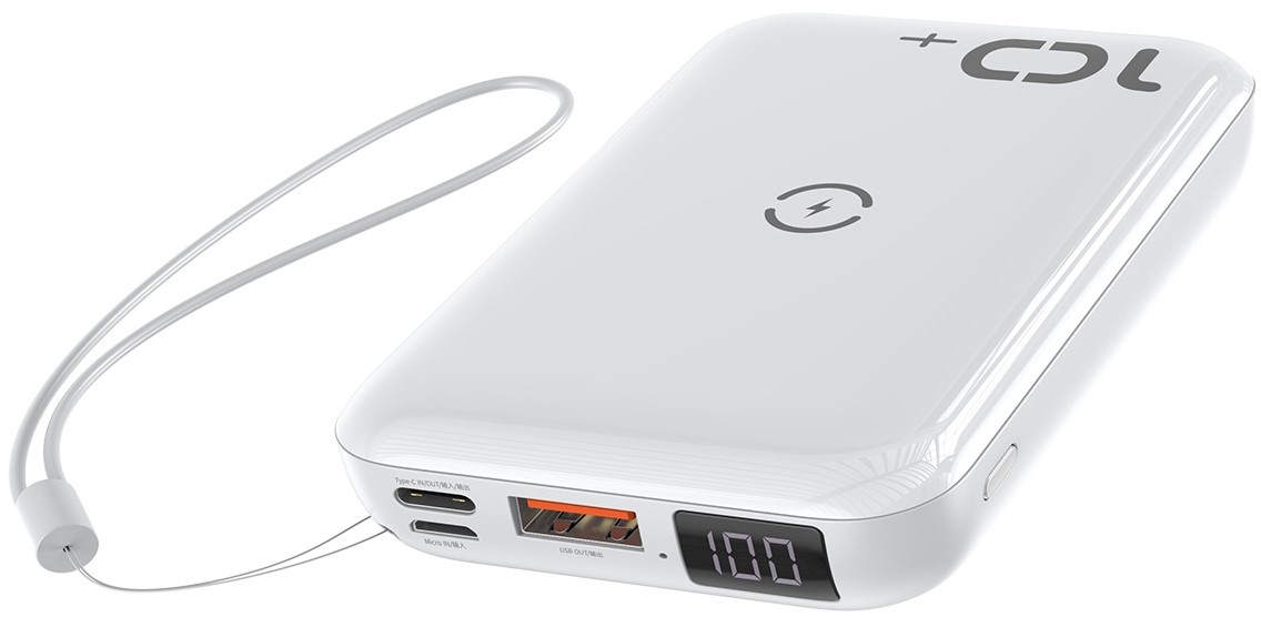

УМБ Baseus Mini S 1in2 Bracket 10000mAh 18W QC3.0 PD с Беспроводной зарядкой Qi 10W Белый