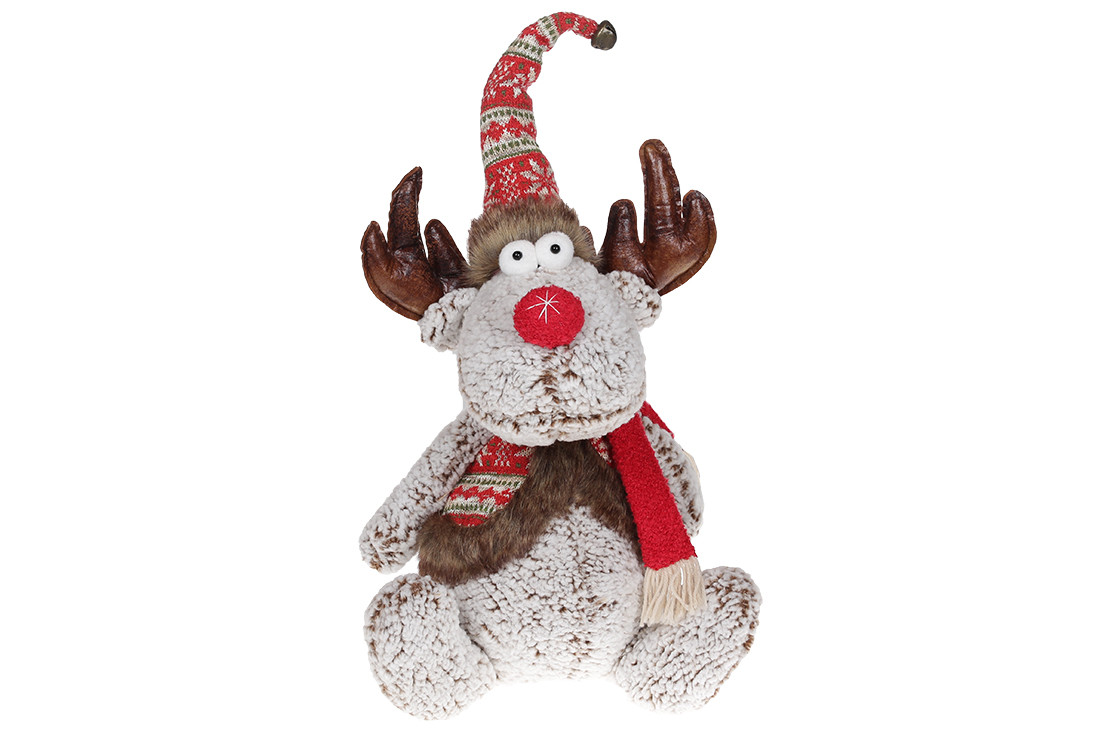 

Мягкая новогодняя игрушка Олень 51см бежевый с красным BonaDi 752008