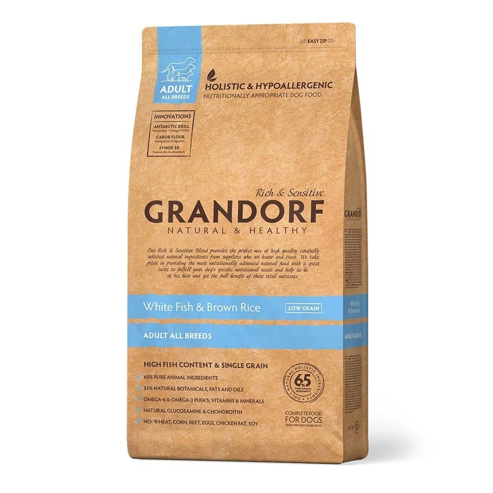 

Сухой корм Grandorf White Fish & Rice All Breeds белая рыба и рис для взрослых собак всех пород 12 кг