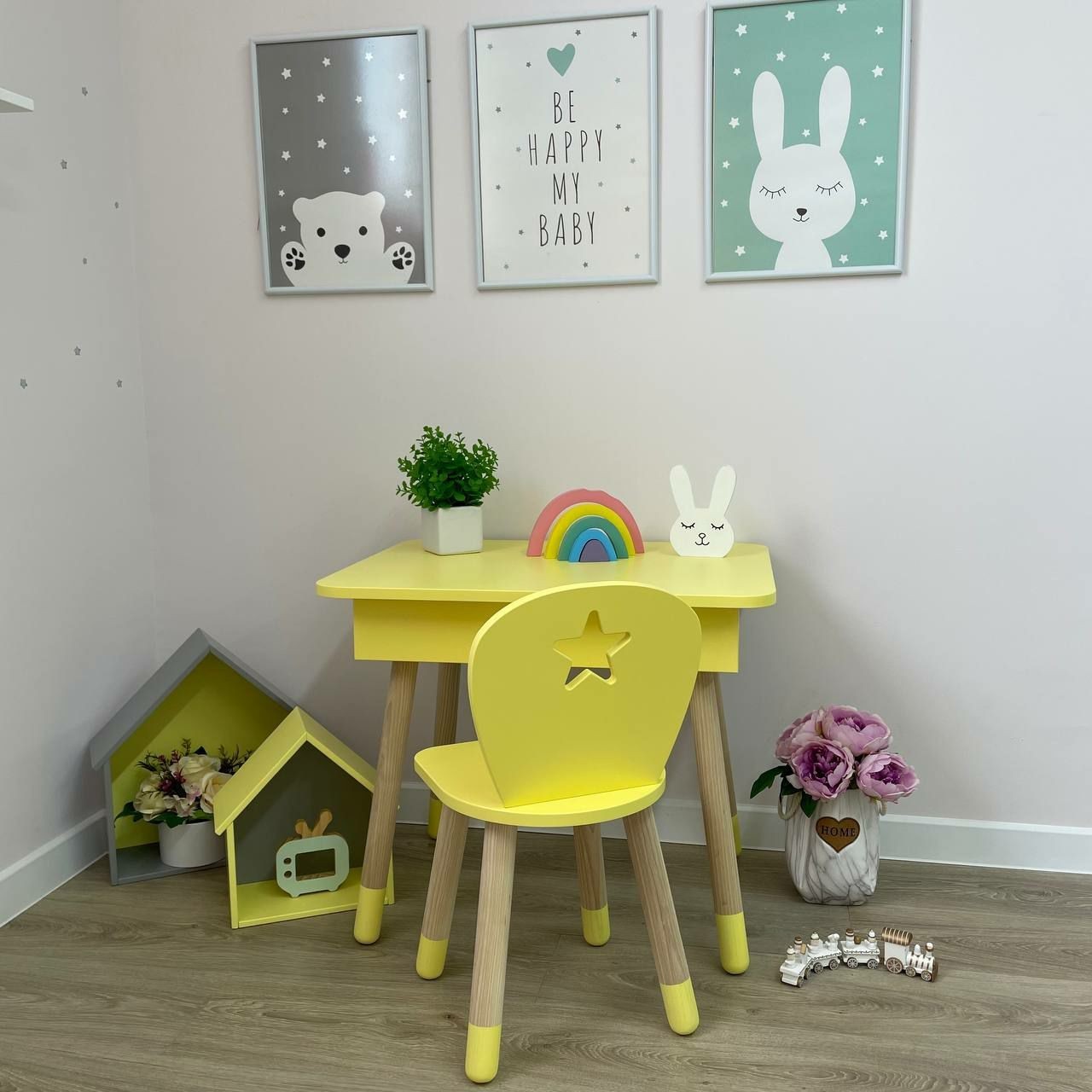 

Комплект детский Scandik Kid Стол прямоугольный с пеналом и стул Звезда Цвет желтый