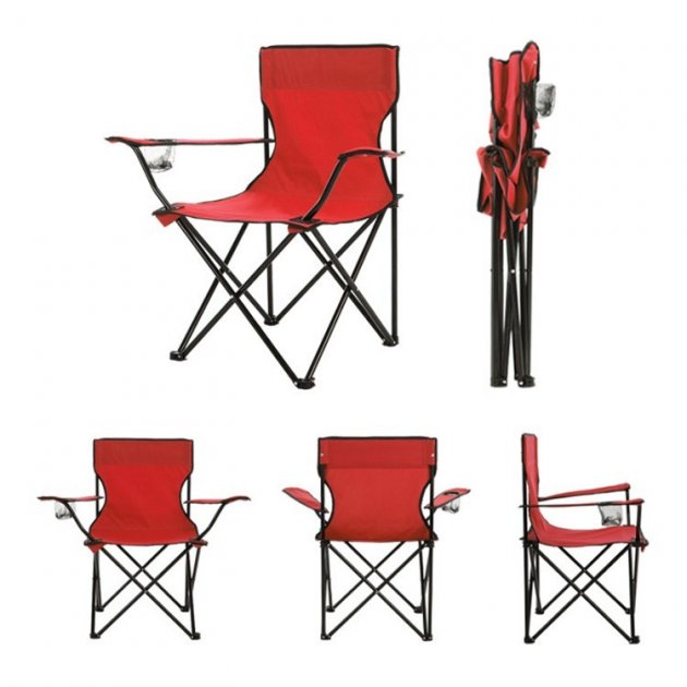 

Туристический складной стул для кемпинга, рыбалки Camping quad chair HX 001 с подлокотниками, спинкой и подстаканником красный (VCB01562)