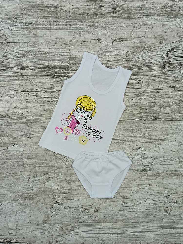 

Комплект майка труси для дівчаток білі FASHION for GIRLS 00181, 98-110 см. (3-4 роки)