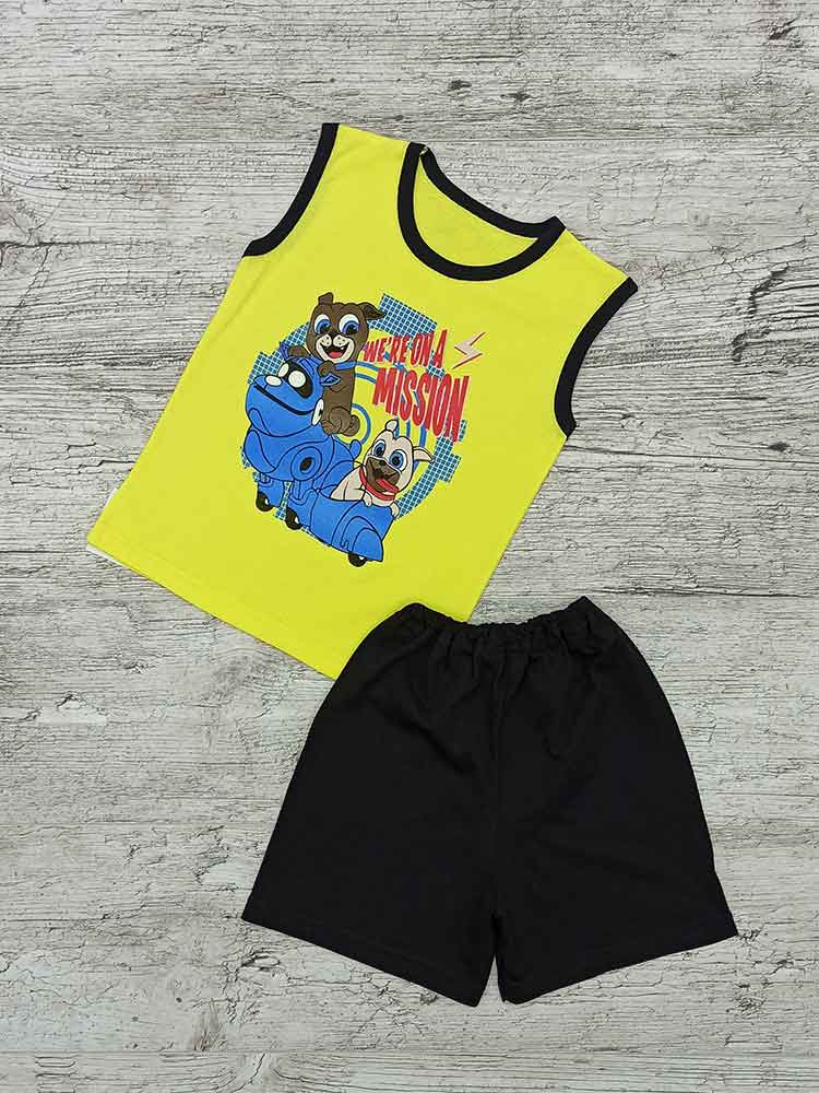 

Комплект для хлопчика жовта безрукавка чорні шорти Собаки 00117, 122-134 см. (7-8 років)