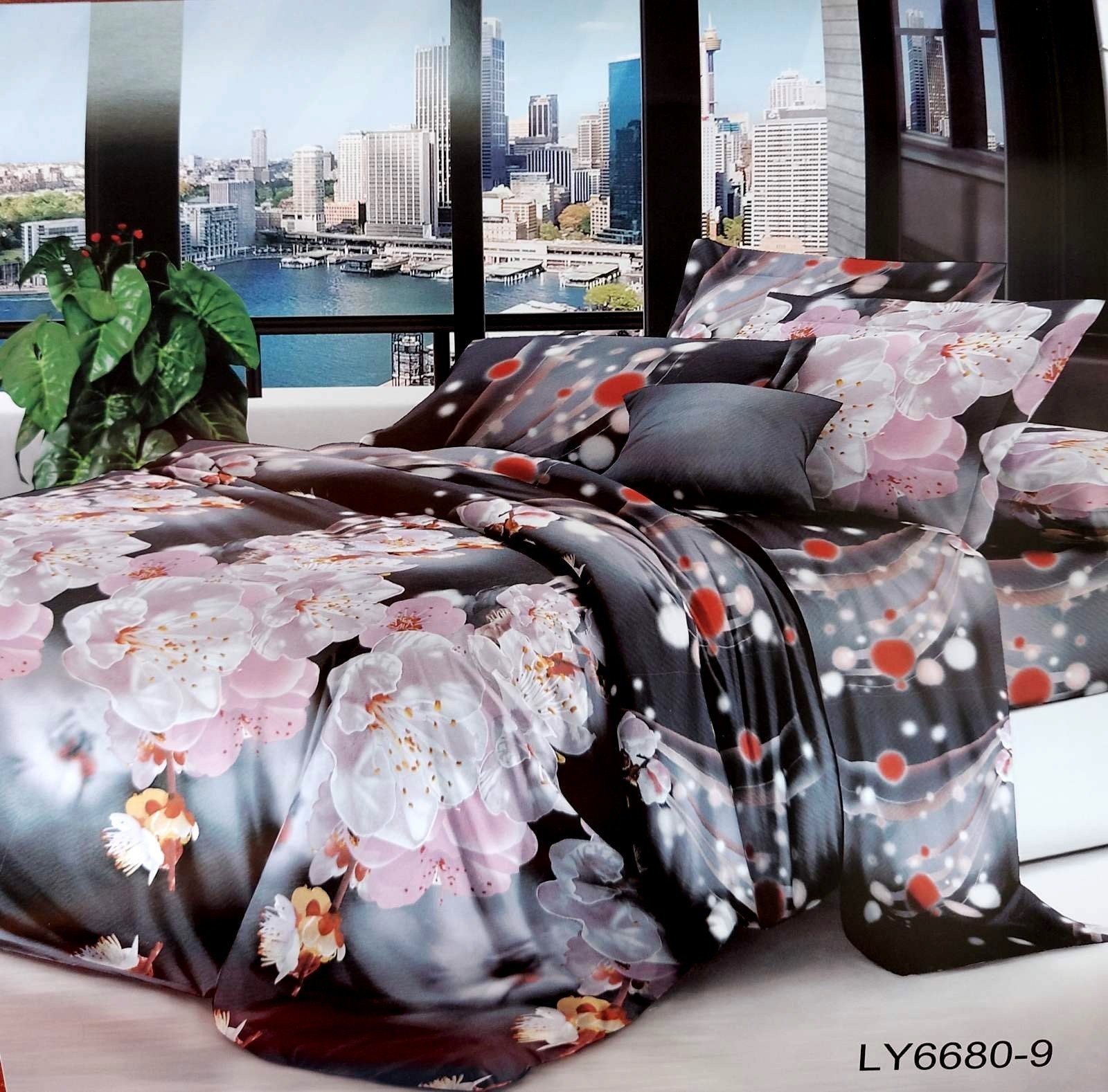

Комплект постельного белья Поликоттон семейный "Орхидея" на темном