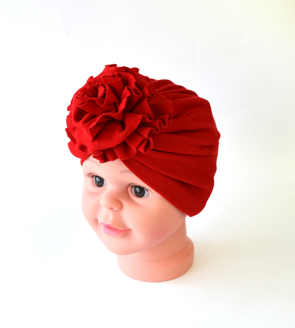 

Шапка чалма детская 2-6 лет (48-52 см) весна/осень Пучок демисезонная трикотажная красная J00239