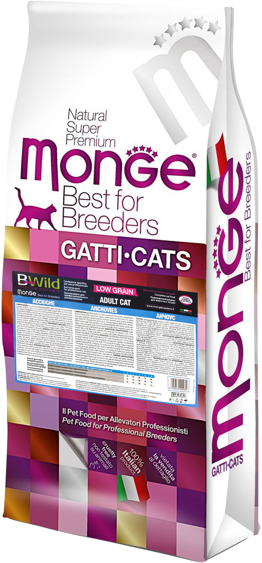 

Сухой корм для кошек Monge Cat Bwild Low Grain с анчоусом 10 кг