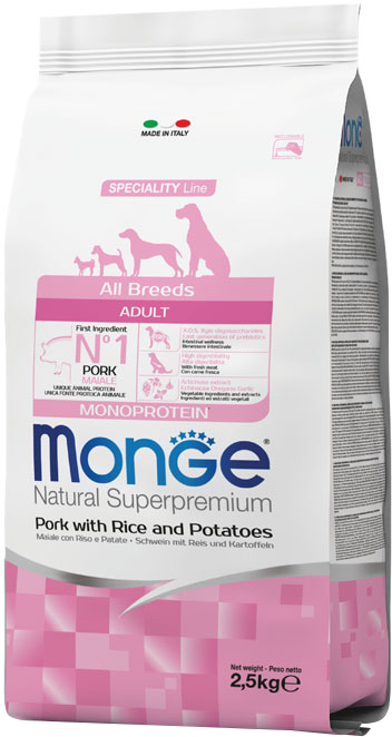 

Сухой корм Monge Dog Breeder Adult Pork/Rice/Pot со вкусом свинины 2.5 кг