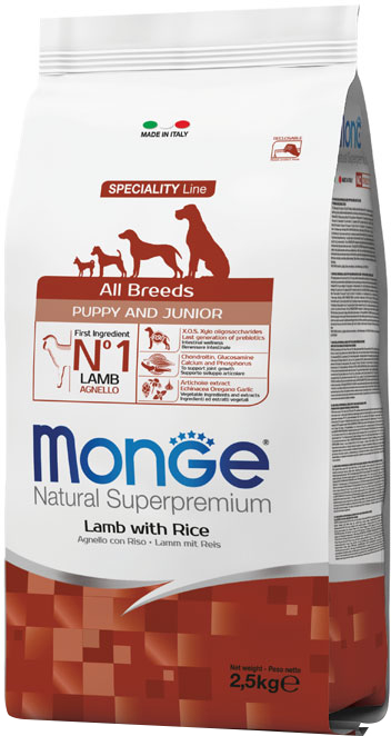 

Сухой корм Monge Dog All breeds Puppy&Junior lamb&Rice для щенков всех пород со вкусом ягненка и риса 2.5 кг (8009470011181)