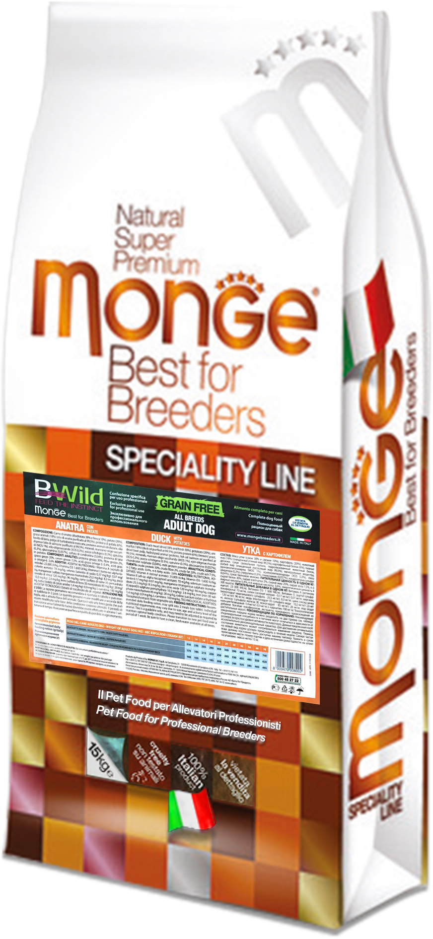 

Сухой корм Monge Dog Bwild Gr.Free Утка 15 кг
